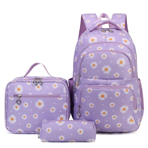 SIVENKE Conjunto de mochila escolar com lancheira, estojo para lápis, conjunto de 3 bolsas para livros estrelas mochilas escolares mochilas infantis 8 10 12 14 16 anos 3 peças conjunto de mochila