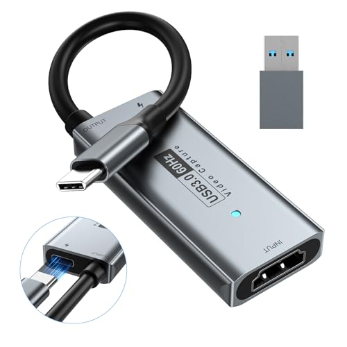 Newhope capturadora de vídeo USB 3.0 com 100W PD, capturadora vídeo HDMI para USB-C, compatível com captura em 1080P 60fps e 2K 30fps streaming e gravação de jogos