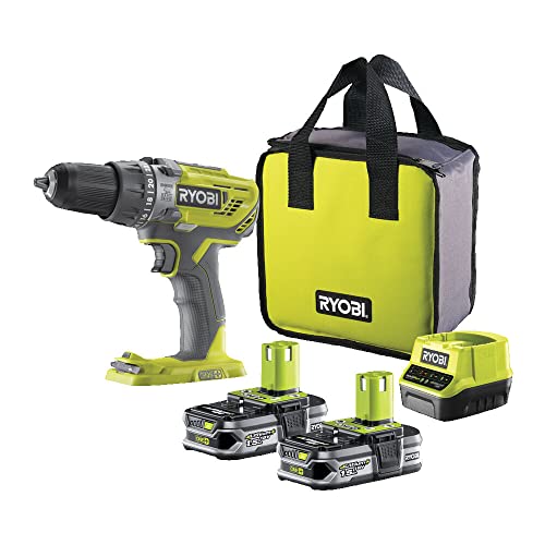 RYOBI Broca Percutor parafuso sem fios 18 V ONE+ com 2 baterias 1,5 Ah, carregador e saco, 2 velocidades
