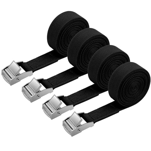 URAQT 4 unidades 180 kg correias correia de fixação rápida fivela, para carrinho de bagagem, porta-cicletas, surf, bicicleta, caiaque, moto resistente, 2 m preto