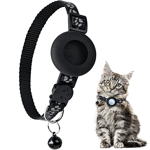 YHmall Airtag Colar de gato, colar para gato refletor ajustável com fechadura de sino capa protetora de etiqueta de ar, compatível com Apple Airtag adequado para gatinhos cachorros