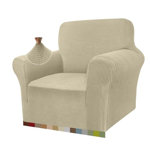 Granbest Capa de sofá de alta elasticidade, moderna capa de sofá jacquard elástico para salão, proteção para cães e animais de estimação, 1 lugar, cor caqui