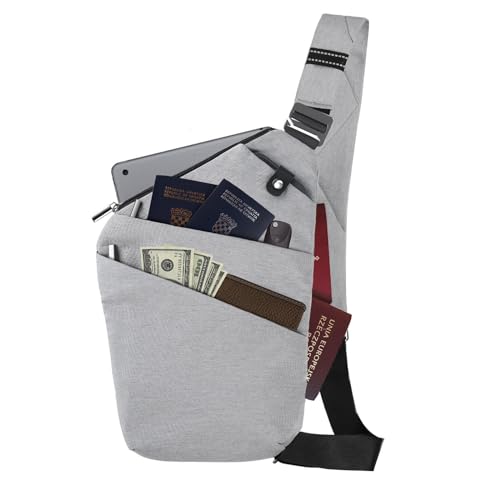Tibroni Multi-Pocket Bolso de ombro, Sling Crossbody Bag bolsa de ombro anti-roubo bolso no peito para homem, Cinzento 2.0, Sling