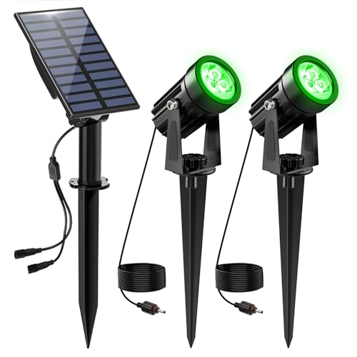 NATPOW Luzes solares LED para exterior e jardim, LED holofote solar candeeiros solares para jardim ao ar livre, IP65 impermeável, 2 níveis de brilho iluminação para árvores, pátio, caminhos (verde)