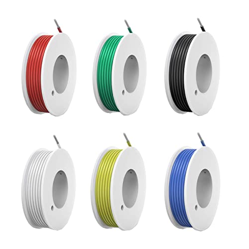 HUAZIZ Cabo elétrico de 24 AWG de cobre estanhado, kit de cabos coloridos cabo flexível de silicone de calibre, ponte de cabo de ponte de calibre 24 cabos de conexão (6 bobinas de 10 m)