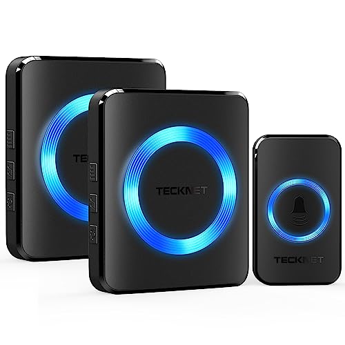 TECKNET Campainha sem fios 2 recetor IP65 impermeável 400 m campainha sem fios exterior, 5 níveis de volume (0-110 dB) e 60 melodias para casa, hotel, emergência, etc