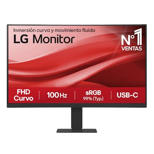 LG 24U421A-B Monitor, 23,8", FHD, curvo 1500R, painel VA, 1920 x 1080, 100Hz, 5 ms, USB tipo-C, sRGB 99%, ajuste inclinação, preto mate