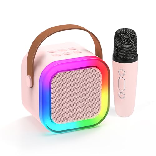 Fede Karaoke Microfone para crianças, mini karaoke infantil microfones sem fios altifalante Bluetooth portátil com efeitos de mudança de voz e luzes LED, melhores brinquedos presentes para meninas e