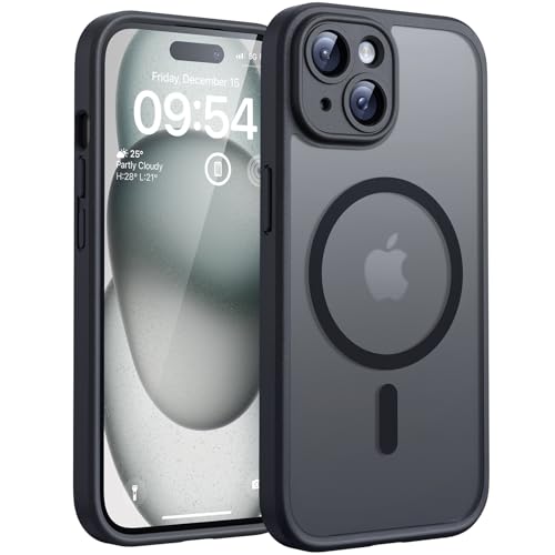 TOCOL Capa para iPhone 15 Plus, capa magnética para iPhone 15 Plus 6,7 polegadas [proteção lente câmera] [proteção militar] translúcida mate traseira, titânio preto