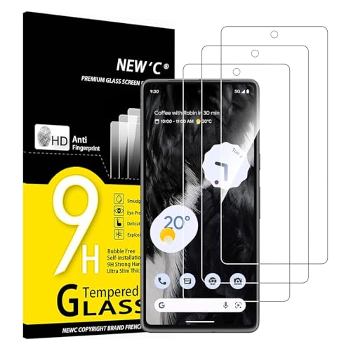 NEW'C 3 peças, protetor de ecrã para Google Pixel 7, vidro temperado anti-riscos, anti-impressões digitais, sem bolhas, dureza 9H, 0,33 mm ultra transparente, ultra resistente