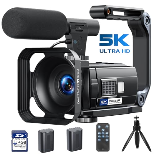 Câmara de vídeo 5 K 56 MP câmara de vídeo Vlogging câmara, wi-fi visão noturna 3" 270° ecrã tátil rotativo com vídeo câmara com cartão de 64 GB, microfone, estabilizador, remoto, baterias, tripé