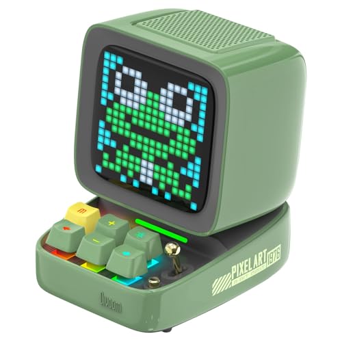 Divoom Ditoo Retro Pixel Art - Altifalante Bluetooth com ecrã LED RGB programável - Gadget para Gaming com teclado mecânico - também um relógio despertador inteligente (verde)