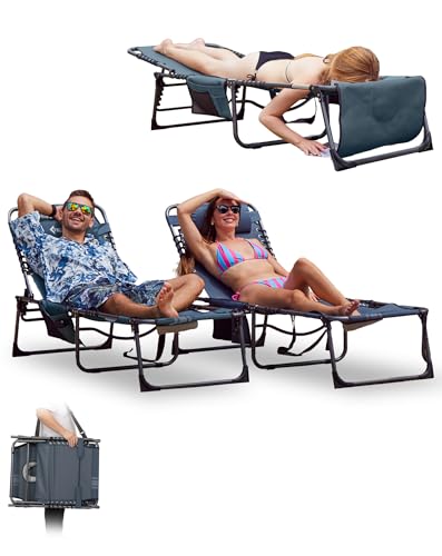 KingCamp 2 Pack espreguiçadeira dobrável com orifício de leitura, encosto ajustável 5 posições, cadeira reclinável de jardim com correia, cama solar portátil para praia, terraço, piscina campismo