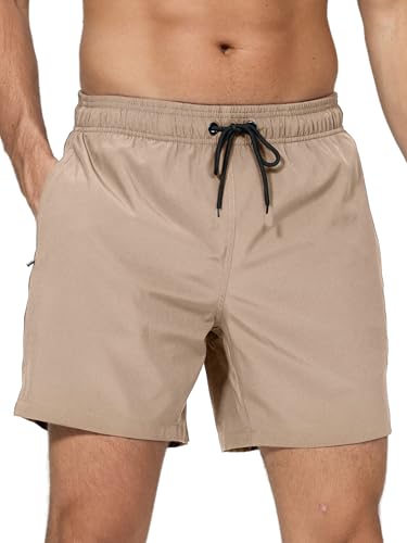 Calções de banho para homem 2 em 1 fato de banho de secagem rápida com forro de malha e cordão de ajuste para praia fato de banho casual impermeável para piscina e verão