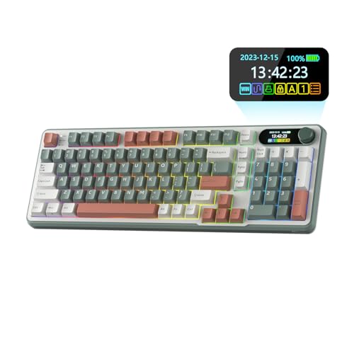 RK ROYAL KLUDGE S98 Teclado mecânico com visualização inteligente e botão, montagem superior 96% teclado mecânico sem fios BT/2,4 G/USB-C, troca quente, suporte de software