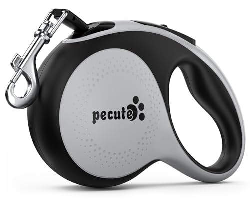 Pecute Trela de cão extensível/retrátil de 8 m, trelas cinzentas com faixas refletoras para passeios diários do cão | acessórios para cães