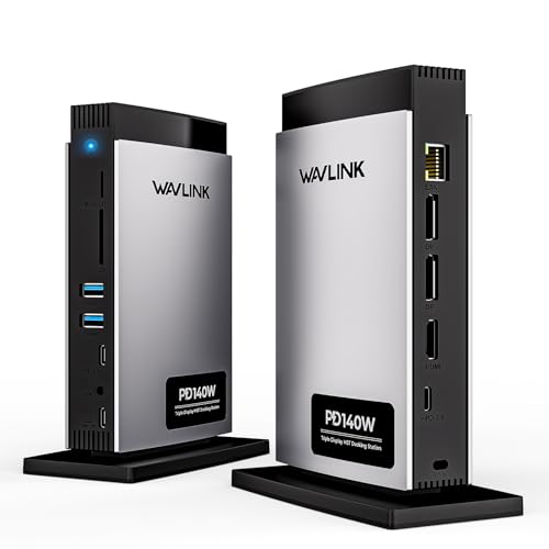 WAVLINK Computador portátil Docking Station USB C ecrã triplo (8K / duplo 4K), 125 W PD3,1 Pass-Through, para Windows & MacBook M1/M2/M3/M4 (modo espelho), 2 DP, HDMI, Ethernet, SD/TF
