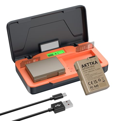AKTTKA EN-EL14 Battery 1680 mAh (2 pacotes) Conjunto de armazenamento de 20 W para Nikon D3100/D3200/D3300/D3400//D5100/D5300/D5500/D5600/PPP. 7000 P7100/P7200/P7700/Df, ecrã LCD, organizador SD