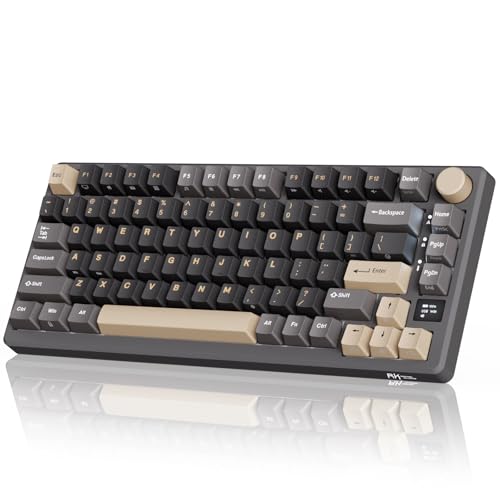 RK ROYAL KLUDGE M75 Teclado mecânico sem fios com ecrã OLED, 75% Gasket Bluetooth/2,4 G/USB-C, teclado com 81 teclas, retroiluminação RGB, hot-Swap (Interruptor vermelho, cinzento)