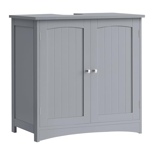 VASAGLE Armário de lavatório, armário debaixo de lavatório, armário de casa de banho, com 2 portas, prateleira ajustável, amplo espaço de armazenamento, estilo moderno, 40 x 70 x 70 cm, cinzento pombo