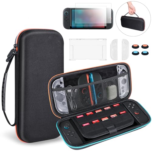 LONGYI Funda de Gran Capacidad para Switch 2, Funda Protectora dura a Prueba de Golpes y Resistente Al agua para Switch 2, Estuche de Transporte con 10 Cartuchos de Juegos y Accesorios