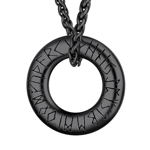 FaithHeart Colar de viking runas de aço inoxidável 316L homem mulher letras tapetes rúnicos jóias espiritual nórdico de talismã de família casais