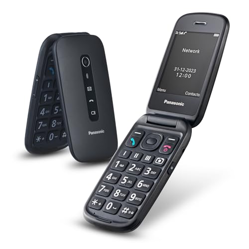 Panasonic KX-TU550EXB 4G Essentials Clamshell telemóvel para idosos, câmara de 1,2 MP, telefone para idosos com ecrã grande de 2,8", 300 horas de tempo de espera, preto