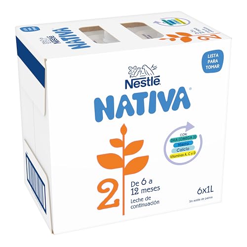 Nestlé Nativa 2- Leite de continuação líquida para bebés a partir dos 6 meses. 6 tiras de 1 litro.