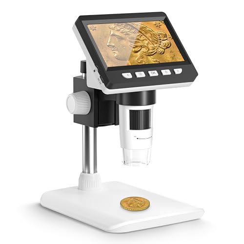 Microscópio profissional CIMELR, microscópio digital de 4,3 polegadas, microscópio USB de resolução 50 x 1000X com 8 luzes LED ajustáveis, microscópio portátil, microscópio para crianças/adultos (307)
