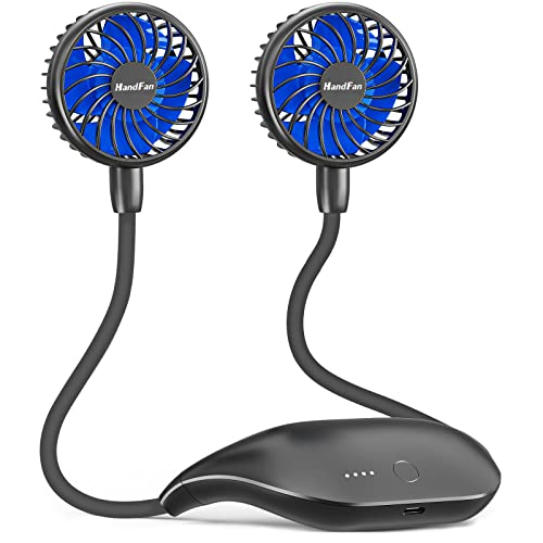 HandFan 10000 mAh Ventilador portátil pescoço mini ventilador USB recarregável, ajustável de 360 °, 48 horas de tempo de trabalho para refrigeração pessoal, campismo, viagens, escritório, igreja