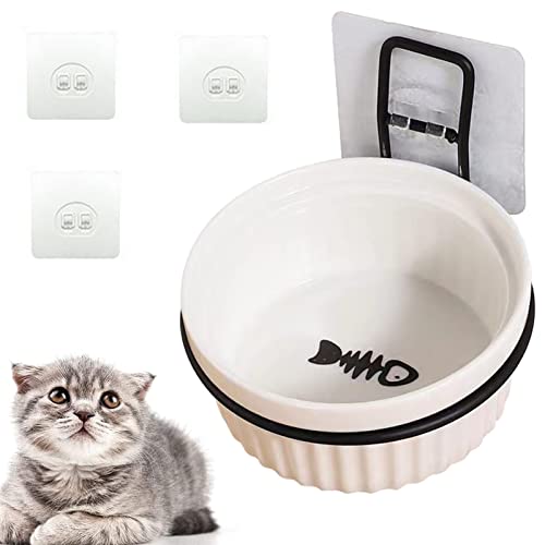 Tigela de gato cerâmica, tigela de cerâmica para comida e água com estrutura de metal cachorros, gatos e cães pequenos (branco uma tigela)
