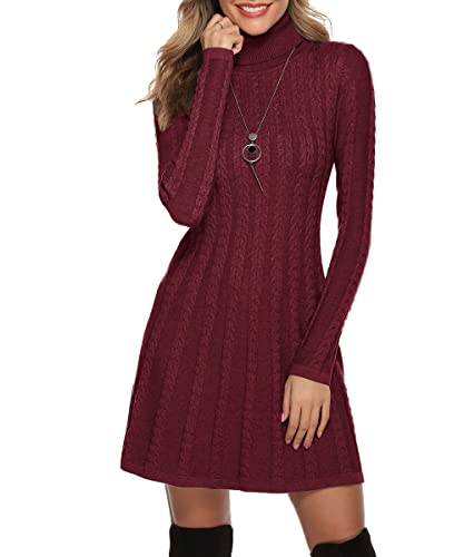 Gyabnw Vestido de Punto para Mujer Vestido de Invierno de Manga Larga de Cuello Pico con Botones Suéter con Cable Jerseys Largos