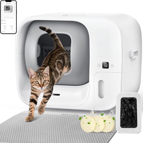 Areneiro gatos auto-limpável, cura 3 areia auto-limpeza para gatos com sistema de embalagem automática, certificação de segurança TUV (7 sensores), controlo de odores e função de App