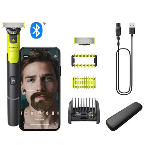 Philips OneBlade 360 Barbeiro autêntico, máquina de barbear e aparador elétrico facial e corporal conectado, lâmina 360, lâmina original, pente ajustável 5 em 1, kit corporal, estojo de viagem,