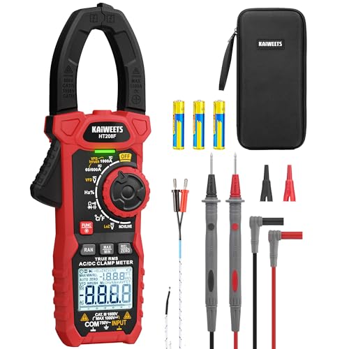 Pinça amperímetro KAIWEETS 1000A CA/CC, pinça de contagem HT208F 6000, modo Vfd e Loz, ecrã aprimorado em preto e branco, AC/DC, resistência, capacidade, medição de sobrecorrente