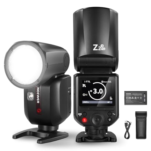 NEEWER Z2PRO-N 2,4G TTL Flash cabeça redonda Speedlite compatível com Nikon, sem fios compatível com Godox, 76 Ws 1/8000s HSS, UI melhorada, interruptor TTL/M Tcm, bateria 7,2 V / 3000 mAh, 600 Flash