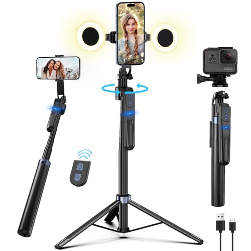 Tripé facial automático rastreamento com luz, 180 cm Selfie vara para telemóvel de 360 graus, tripé suporte iPhone e Android para telemóvel para viagens, vlogging