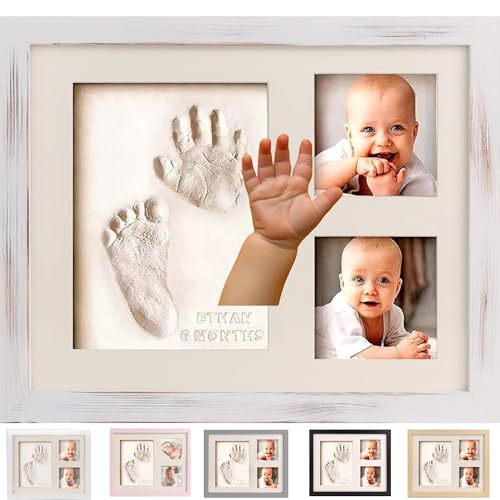 Bubzi Co Kit de lembranças para meninos e meninas recém-nascidos, presentes para bebés e bebés, presentes para chá de bebé, molduras de fotos de arte de memória para a lista de bebés, decoração (White