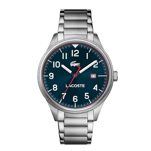 Lacoste Relógio analógico de quartzo para homem coleção continental com correia de aço inoxidável prateada - 2011022, azul, pulseira