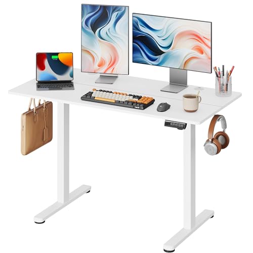 DEVAISE Mesa elétrica elevável, mesa regulável com altura 120 x 60 cm com 3 memórias, mesa de escritório com painel inteligente em casa com painel montado, branco