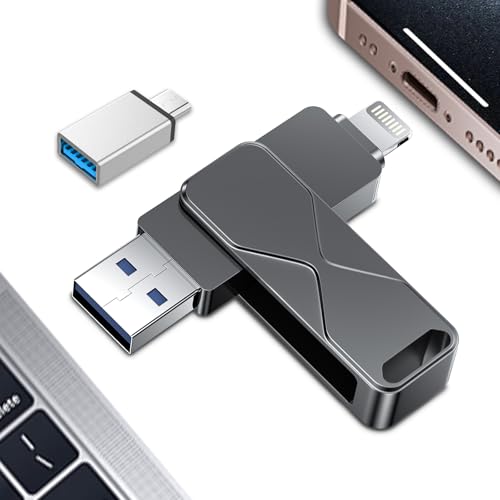 Memória USB para iPhone, Mfi Certified Lightning, memória externa Pen Drive, memória USB, pen drive 4 em 1 para iPhone, iPad, iOS, MacBook, Android, PC (preto, 256 GB)