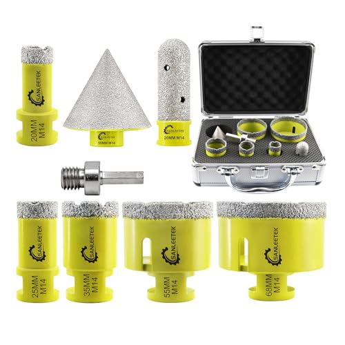 Conjunto de brocas de diamante 8 peças (20/25/35/55/68 mm + 20 mm morango de diamante + 50 mm broca de chanfro +adaptador) serra perfuradora cerâmica porcelânica mármore granito M14 rosca SANLEETEK