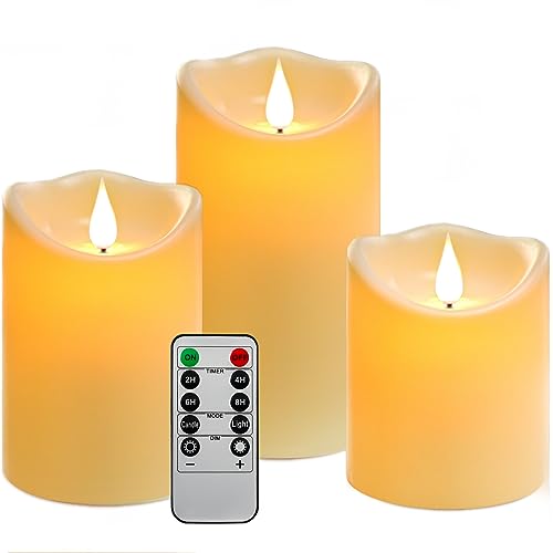 Da by Vela de bateria LED com controlo remoto de 10 botões, função de cronómetro de 24 horas, 10 cm 12,5 cm, 15 cm, 3 conjuntos