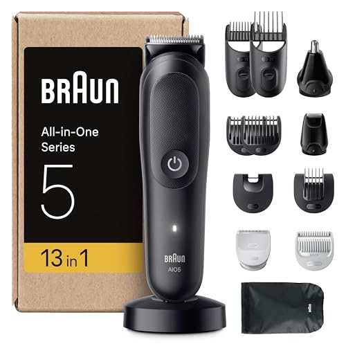 Braun Aparador tudo em um série 5 AIO5565, kit de Styling 13 em 1 para barba, cabelo, orelhas, nariz e corpo, 120 min, corta-pelos homem com lâmina ultra afiada, recorte preciso e eficiente, preto