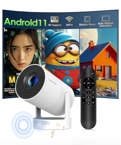 Mini Beamer portátil com Android 11, projetor 4k 1080P Full HD suporte 260ANSI foco elétrico, projetor de vídeo WiFi 5G BT 5.0, projetor de cinema 180 ° pode ser girado para TV Stick