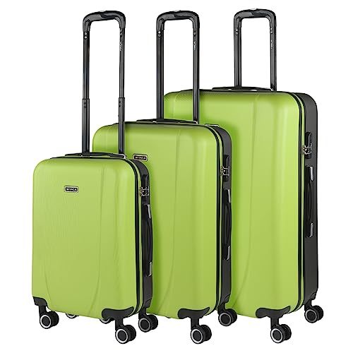 ITACA - Malas de viagem jogo malas 4 rodas - conjunto de malas de viagem - jogo malas de viagem leves. Cadeado de combinação 71100, Pistacho-antracite, S + M + L, Conjunto de malas