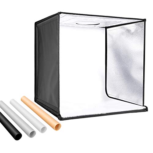 NEEWER Caixa de luz de foto estúdio, 50 cm Shooting luz Tent com brilho ajustável kit de iluminação de fotografia de mesa dobrável e portátil com 80 luzes LED e 4 fundos de cores