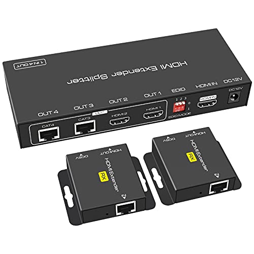 VEDINDUST HDMI Splitter Extender 1 em 2 out 50 m 165ft Over Cat5e 6 7 Ethernet transmissor recetor compatível com EDID Presets 1080p POC só precisa de alimentação TX para trabalhar