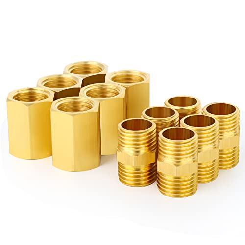 ERGAOBOY 12 peças 1/2" x 1/2" BSP conexão de tubo de latão, mamilo hexagonal e acoplador hexagonal, rosca macho e conectores de tubo de rosca fêmea