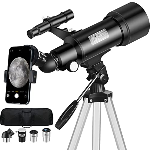 Mijiao Telescópio astronómico para adultos, 70/400 mm, telescópio refletor para crianças e principiantes, profissional telescópios astronomia para observação lua com tripé, adaptador de telefone